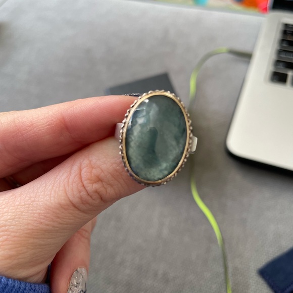 Jamie joseph moss aquamarine oval yellow gold ruffled ring - Picture 5 of 9